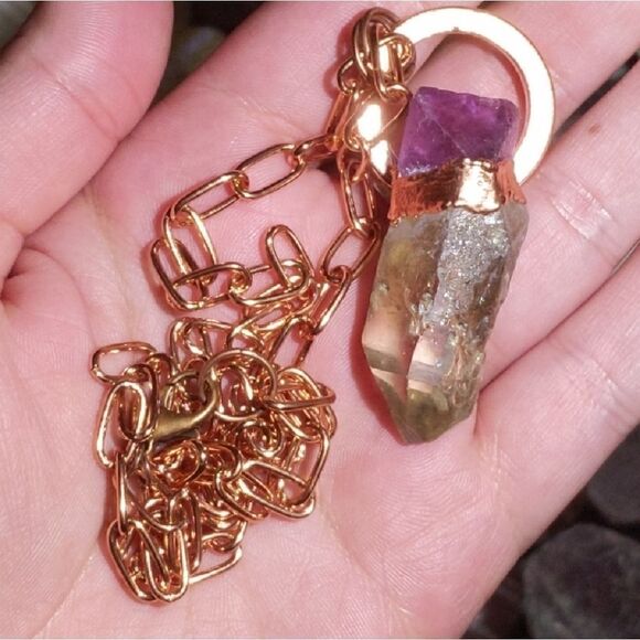 'Florencia' Purple Octagonal Fluorite & Natural Quartz Necklace - Picture 6 of 6